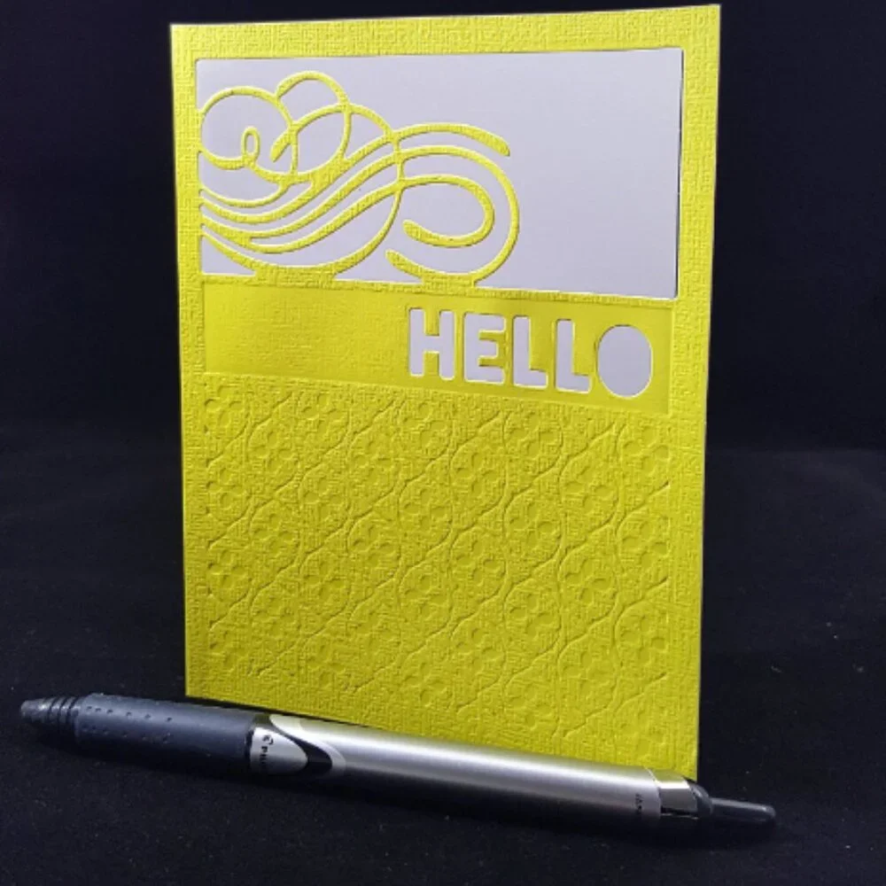 Sentiment Note Cards, Set of 6, Purple, Yellow, & Rose Note Card, Die Cut Design